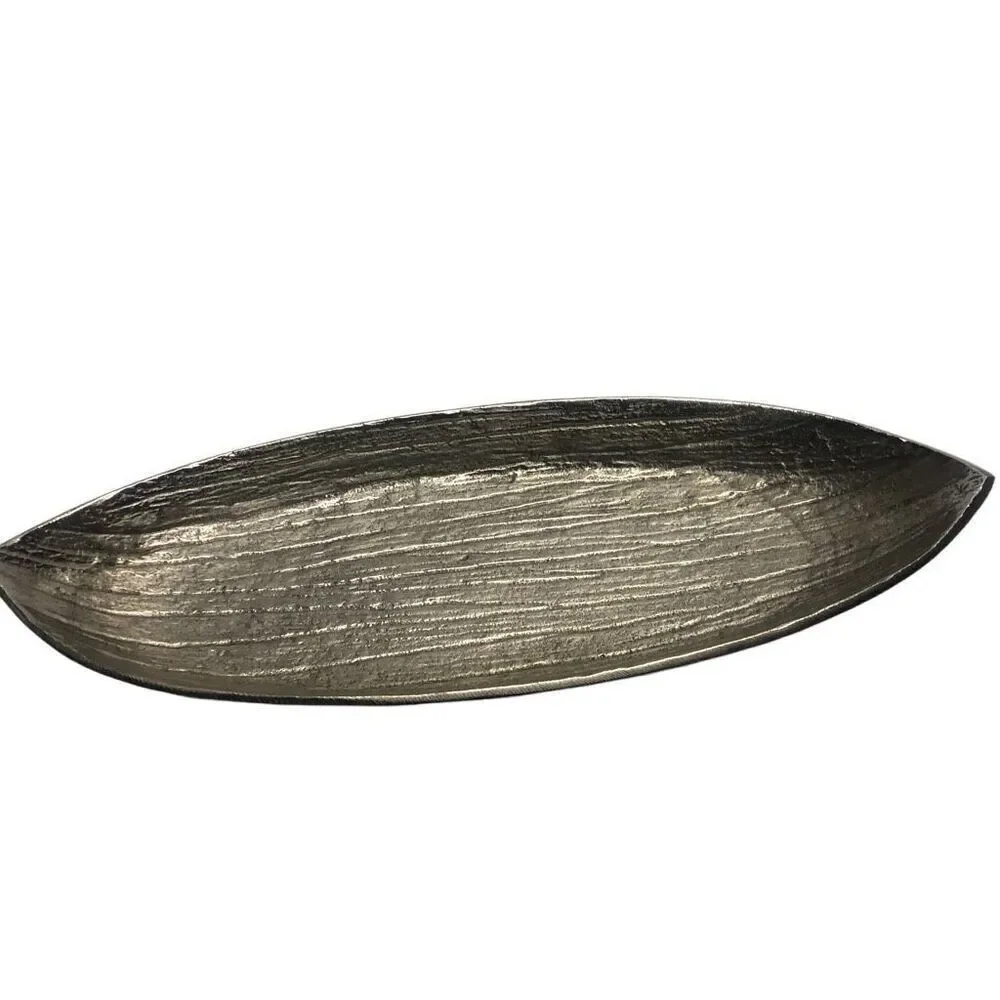 Simply Designz Silver Tone Bark Like Design Long Serving Tray Dish Home Decor
